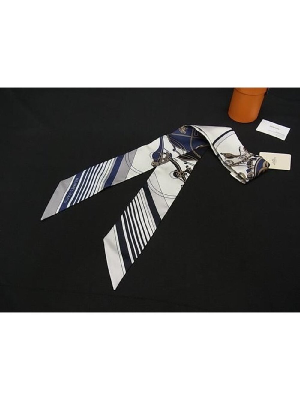 Hermes Ex-Libris Ex-Twilly Silk Ribbon Scarf White Multicolor